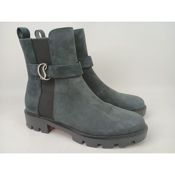 Christian Louboutin Shoes - Christian Louboutin Black Nubuck CL Logo Lug Sole Chelsea Boots Size 42
